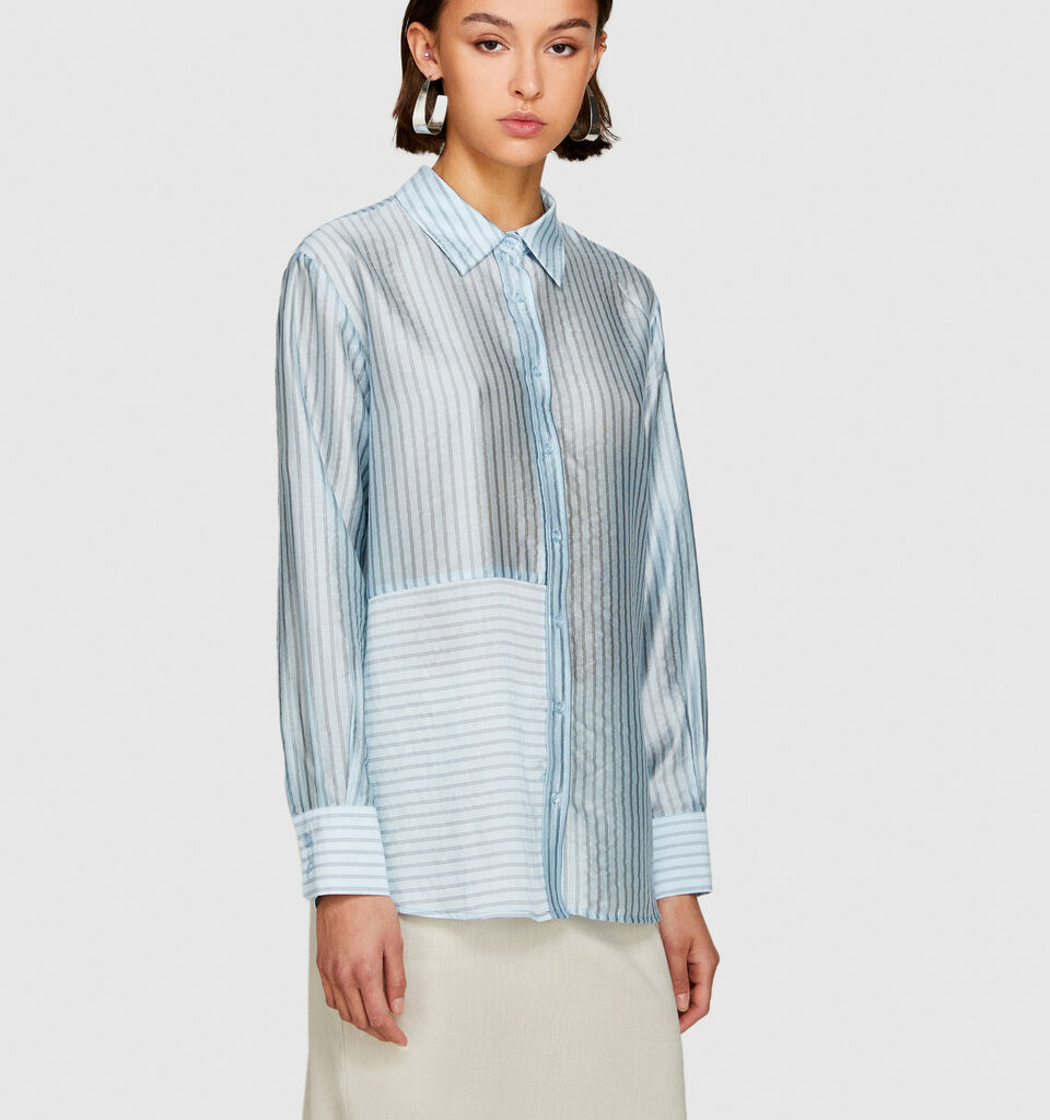 Oversized striped shirt - women's shirts - Light Blue | Sisley image number 4